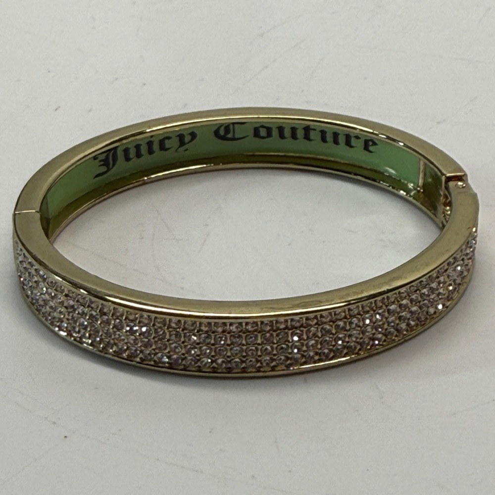 Juicy Couture Hinge Bangle Women Gold Pave Crystal Rhinestone Bracelet Y2K